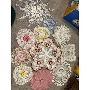 Vintage Lot of 11 Crochet Lace Doilies Table Runners Floral Color Assorted Sizes